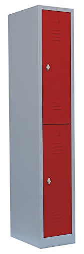 Lüllmann 2 Fächer Spind komplett montiert grau/rot 180x31,5x50cm (HxBxT) Schließfachschrank Kleiderspind Umkleideschrank 520214 von Lüllmann