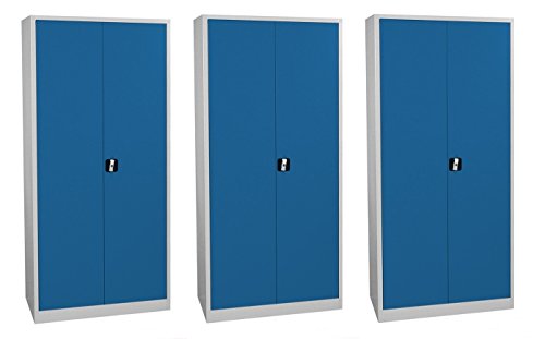 3X Flügeltürenschrank komplett montiert Metallschrank abschließbar XXL 1800x800x380mm blau Stahlblech Lagerschrank Aktenschrank Büroschrank Werkzeugschrank 4 Fachböden 530331 von Lüllmann