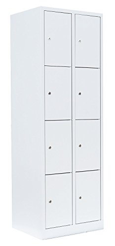 Lüllmann 8 Fächer Schließfachschrank komplett montiert weiß 180x60x50cm (HxBxT) Wertfachschrank Fächerschrank Spind Umkleideschrank 520427 von Lüllmann