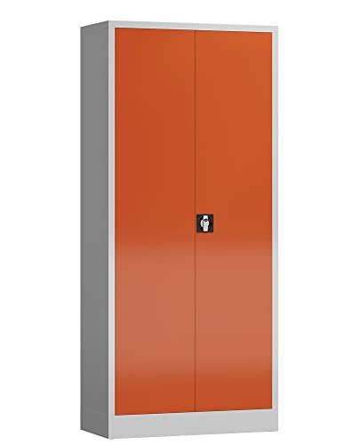 Aktenschrank Metallschrank abschließbar mit 2 Türen, 4 Fachböden 1800 x 800 x 380mm (RAL 7035/3000 lichtgrau/feuerrot) von Lüllmann