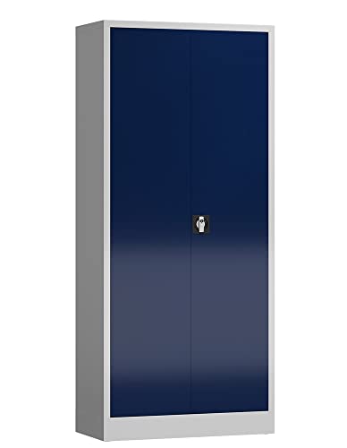 Aktenschrank Metallschrank abschließbar mit 2 Türen, 4 Fachböden 1800 x 800 x 380mm (RAL 7035/5010 lichtgrau/enzianblau) von Lüllmann