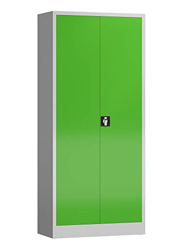 Aktenschrank Metallschrank abschließbar mit 2 Türen, 4 Fachböden 1800 x 800 x 380mm (RAL 7035/6018 lichtgrau/gelbgrün) von Lüllmann