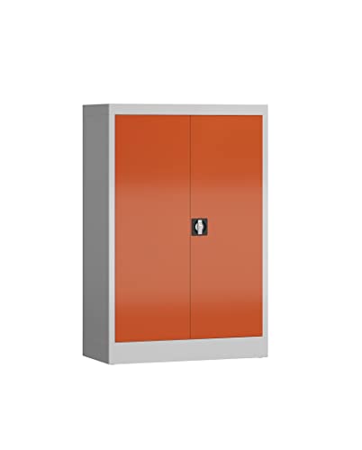 Aktenschrank Metallschrank mit 2 Türen, 1200 x 800 x 380 mm Mehrzweckschrank abschließbar (RAL 7035/3000 lichtgrau/feuerrot) von Lüllmann