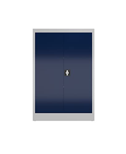 Aktenschrank Metallschrank mit 2 Türen, 1200 x 800 x 380 mm Mehrzweckschrank abschließbar (RAL 7035/5010 lichtgrau/enzianblau) von Lüllmann