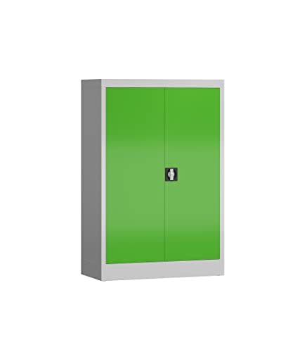 Aktenschrank Metallschrank mit 2 Türen, 1200 x 800 x 380 mm Mehrzweckschrank abschließbar (RAL 7035/6018 lichtgrau/gelbgrün) von Lüllmann