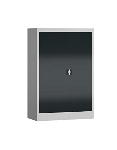 Aktenschrank Metallschrank mit 2 Türen, 1200 x 800 x 380 mm Mehrzweckschrank abschließbar (RAL 7035/7016 lichtgrau/anthrazitgrau) von Lüllmann