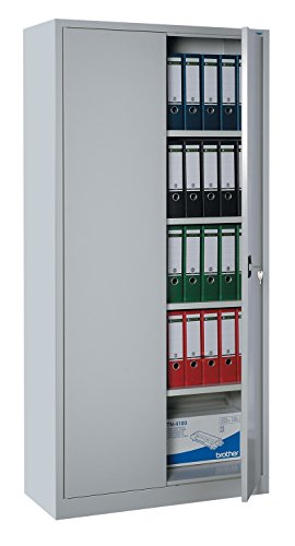 Flügeltürenschrank komplett montiert 180x80x38cm grau 4 Fachböden Metallschrank abschließbar Lagerschrank Aktenschrank Büroschrank Werkzeugschrank - 530330 von Lüllmann