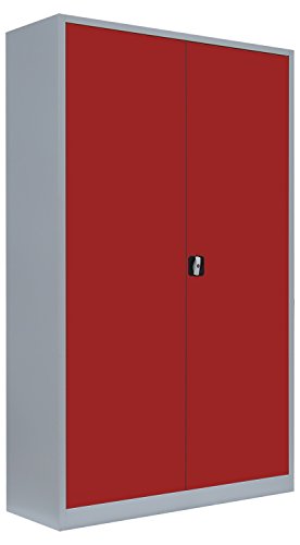 Flügeltürenschrank komplett montiert Metallschrank abschließbar rot 195x120x42cm Lagerschrank Aktenschrank Büroschrank Werkzeugschrank 4 Fachböden 530374 von Lüllmann