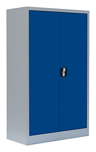 Flügeltürenschrank komplett montiert grau/blau 120x80x38cm Metallschrank abschließbar Lagerschrank Aktenschrank 2 Fachböden 530291 von Lüllmann