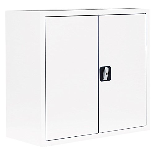 Flügeltürenschrank komplett montiert weiß 75x80x38cm Metallschrank abschließbar Lagerschrank Aktenschrank 1 Fachböden 530307 von Lüllmann