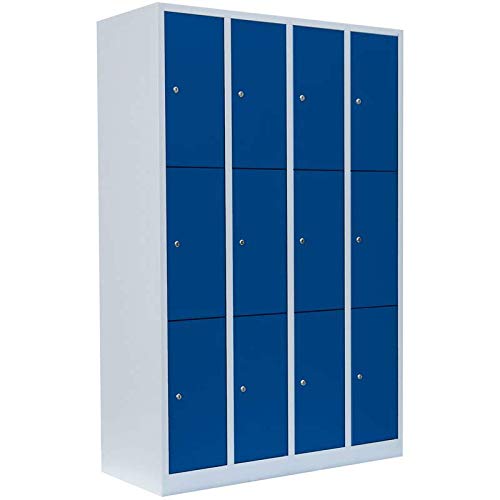 Lüllmann 12 Fächer Schließfachschrank komplett montiert blau 180x117x50cm (HxBxT) Wertfachschrank Fächerschrank Spind Umkleideschrank 520341 von Lüllmann