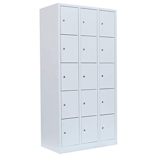 Lüllmann 15 Fächer Schließfachschrank komplett montiert grau 180x88,5x50cm (HxBxT) Wertfachschrank Fächerschrank Spind Umkleideschrank 520530 von Lüllmann