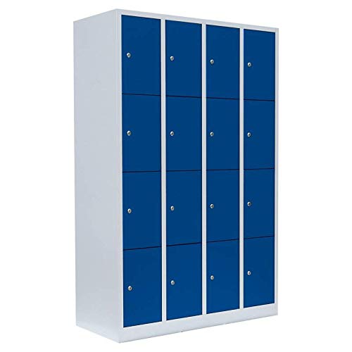 Lüllmann 16 Fächer Schließfachschrank komplett montiert blau 180x117x50cm Wertfachschrank Fächerschrank Spind Umkleideschrank 520441 von Lüllmann