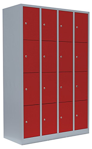 Lüllmann 16 Fächer Schließfachschrank komplett montiert grau/rot 180x117x50cm Wertfachschrank Fächerschrank Spind Umkleideschrank 520444 von Lüllmann