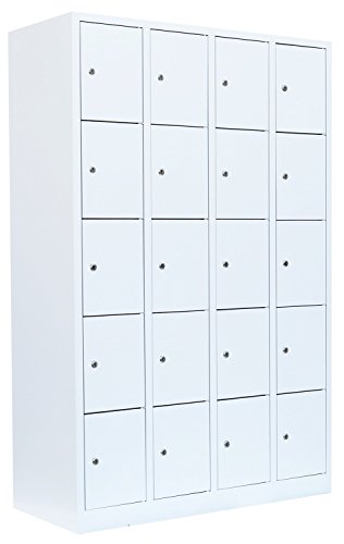 Lüllmann 20 Fächer Schließfachschrank weiß komplett montiert 180x117x50cm (HxBxT) Wertfachschrank Fächerschrank Spind Umkleideschrank 520547 von Lüllmann