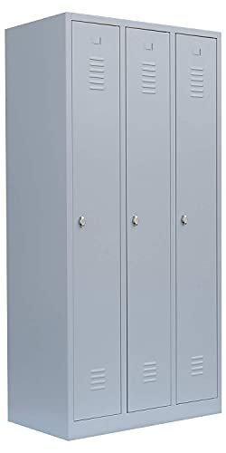 Lüllmann 3er Spind grau komplett montiert 180x88,5x50cm (HxBxT) Umkleide Stahl Kleiderspind Metallspind Spindschrank für Personalräume 510130 von Lüllmann