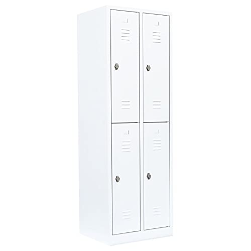 Lüllmann 4 Fächer Spind Schließfachschrank komplett montiert weiß 180x60x50cm (HxBxT) Spindschrank Kleiderspind Umkleideschrank 520227 von Lüllmann
