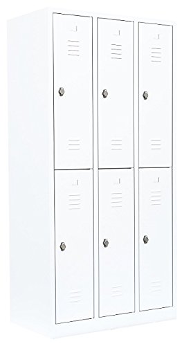 Lüllmann 6 Fächer Spind Schließfachschrank komplett montiert weiß 180x88,5x50cm (HxBxT) Spindschrank Kleiderspind Umkleideschrank 520237 Weiss von Lüllmann