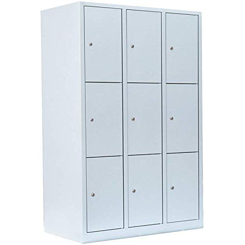 Lüllmann 9 Fächer Schließfachschrank komplett montiert grau 180x118,5x50cm (HxBxT) Wertfachschrank Fächerschrank Spind Umkleideschrank 523330 von Lüllmann