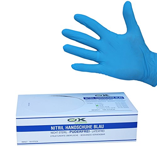 Nitril Einweghandschuhe Einmalhandschuhe puderfrei S-2XL Blau & Schwarz Box a. 100 Stück (XL Box a. 100Stück, blau) von Lüllmann