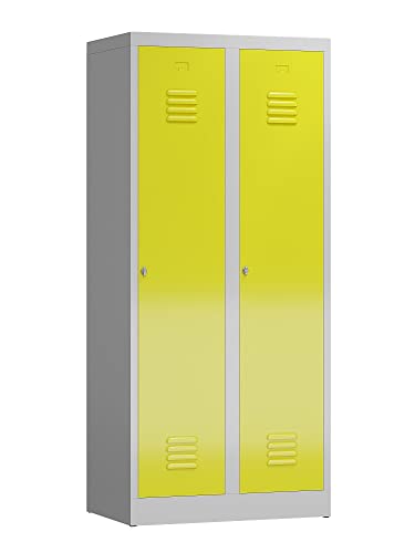 Lüllmann SPIND SPINT voll verschweißt Komfort Stahl-Kleiderschrank Gaderobenschrank 2 türig Doppel-Spind 400mm Lichtgrau 515120 (RAL 7035/1018 lichtgrau/zinkgelb) von Lüllmann
