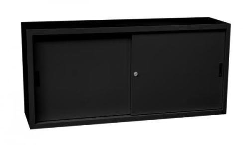 Schiebetürenschrank komplett montiert Schwarz 75x160x45cm (HxBxT) Schwebetürenschrank Büro Aktenschrank Sideboard aus Stahl 550139 von Lüllmann