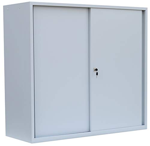 Schiebetürenschrank voll verschweißt Schiebetüren Büro Aktenschrank Sideboard aus Stahl grau 1090 x 1200 x 450 mm (Höhe x Breite x Tiefe) 550145 von Lüllmann