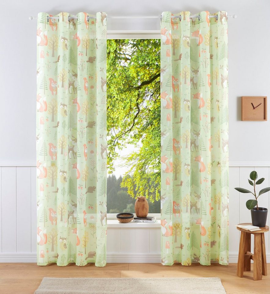 my home Gardine Waldtiere, Ösen (1 St), transparent, Voile, bedruckte Kindergardine, verschiedene Größen von my home