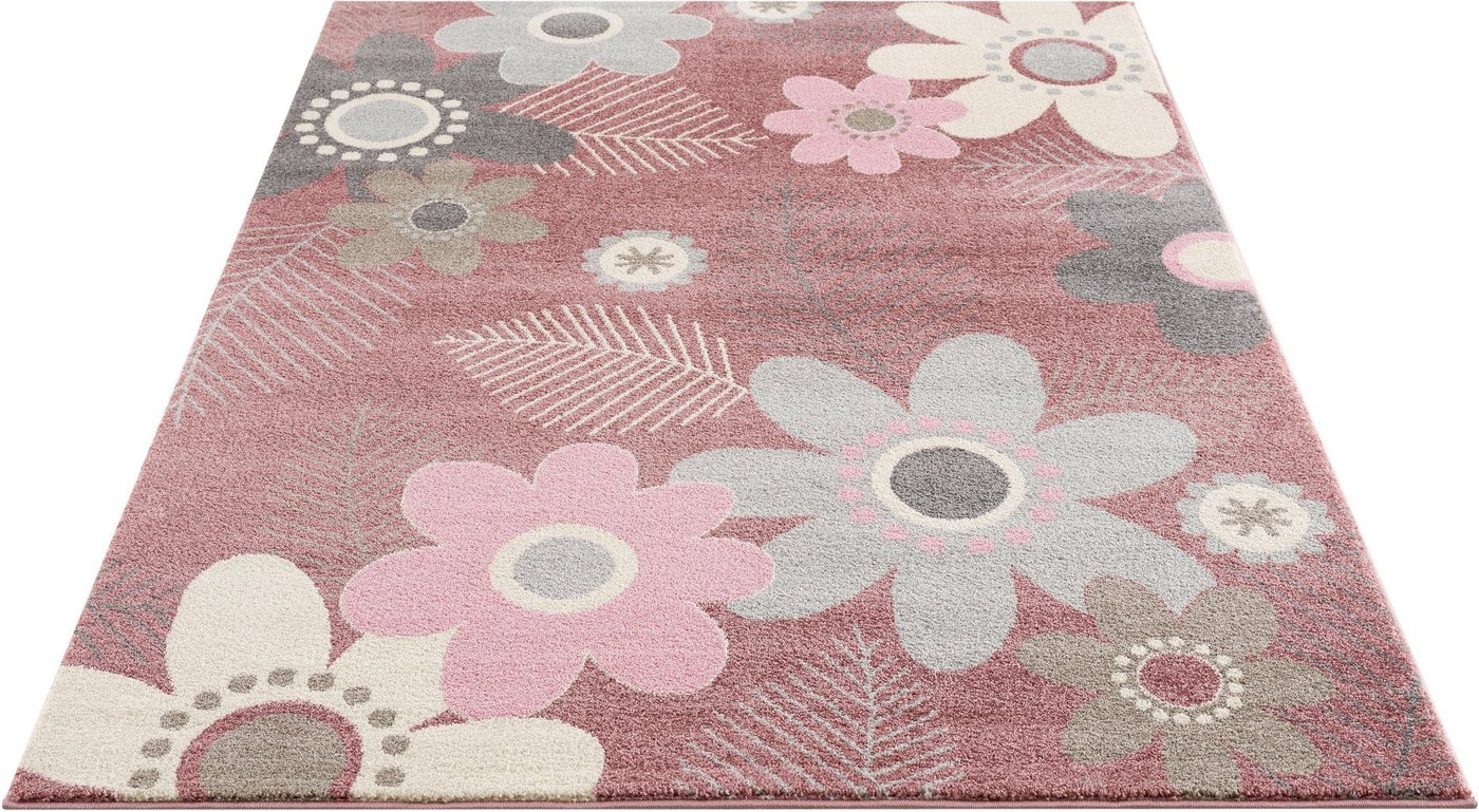 Kinderteppich Johanna, Lüttenhütt, rechteckig, Höhe: 14 mm, Design mit Blumen, ideale Wende-Teppiche fürs Kinderzimmer von Lüttenhütt