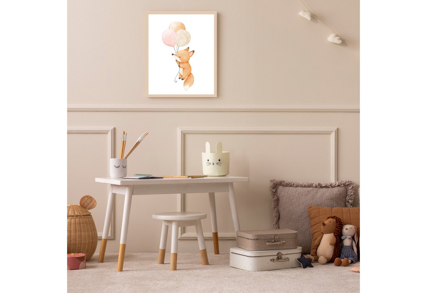 Lüttenhütt Bild mit Rahmen oder Poster, Fuchs mit Luftballons, Fantasy, Füchse, Luftballon, Tiere (1 St), HD Premium Druck von Lüttenhütt