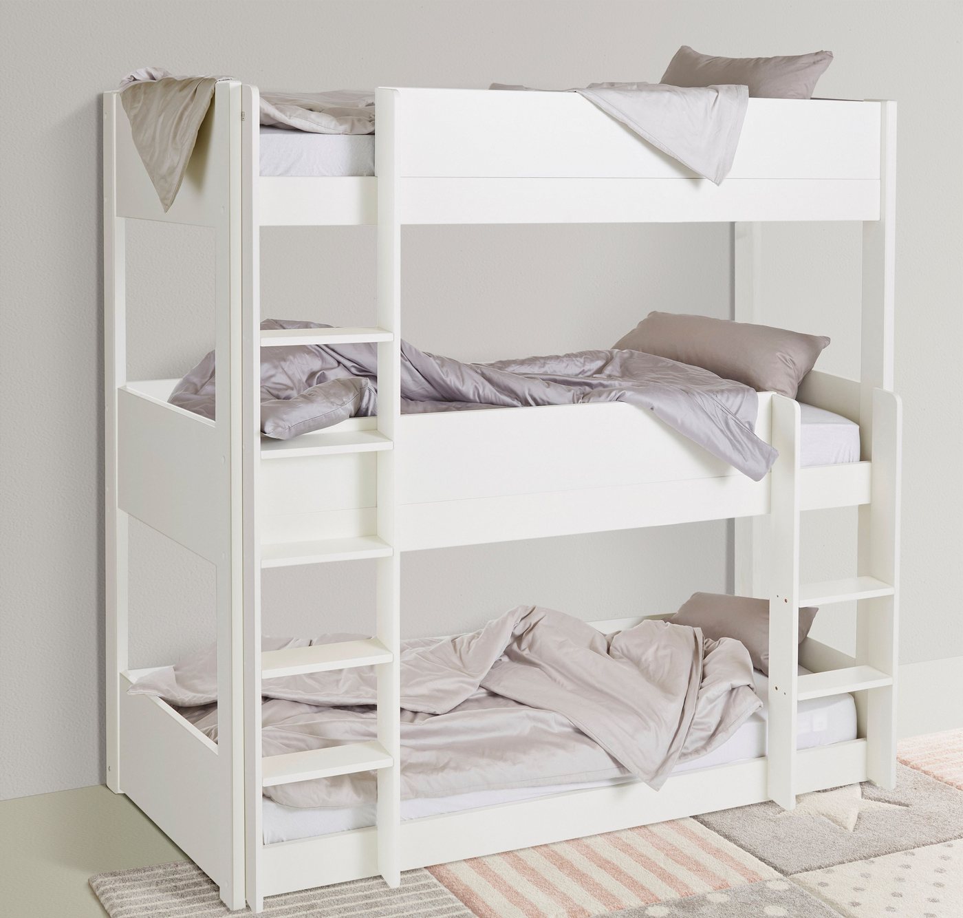 Lüttenhütt Etagenbett TIPO"BESTSELLER!Platzsparend,Bodenbett,Leitern beidseitig montierbar, Stockbett mit 3 Schlafplätzen, zertifiziertes Massivholz (Kiefer)" von Lüttenhütt