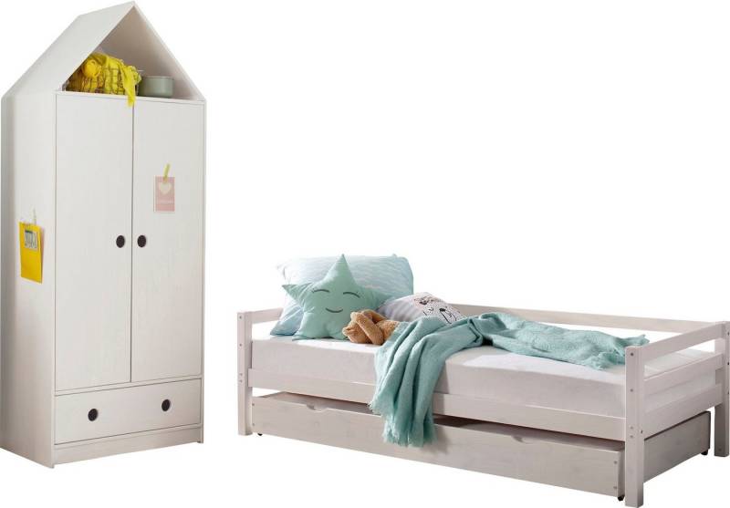 Lüttenhütt Jugendzimmer-Set Alpi, (Spar-Set, 2-tlg), Daybed mit 2. Liegefläche + Kleiderschrank in Hausoptik, platzsparend von Lüttenhütt