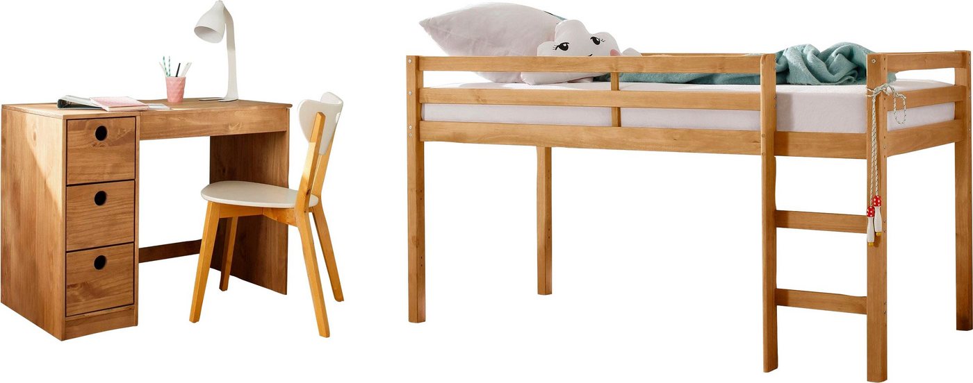 Lüttenhütt Jugendzimmer-Set Alpi, (Spar-Set, 2-St), Hochbett und Schreibtisch mit Stauraum, perfekt für kleine Räume von Lüttenhütt