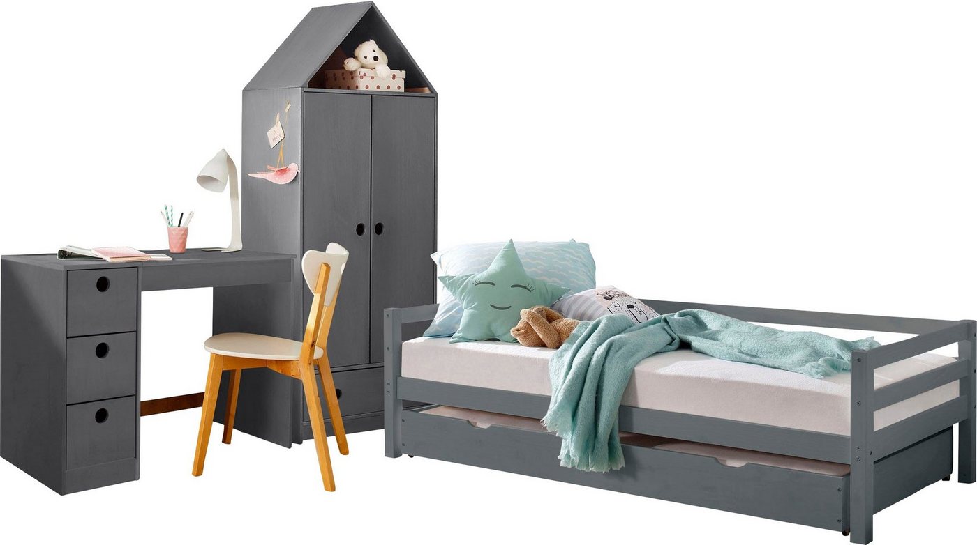 Lüttenhütt Jugendzimmer-Set Alpi, (Spar-Set, 3-St), Daybed, Schreibtisch mit Stauraum und Kleiderschrank in Hausoptik von Lüttenhütt