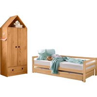 Lüttenhütt Jugendzimmer-Set "Alpi", (Spar-Set, 2 St.), Daybed mit 2. Liegefläche + Kleiderschrank in Hausoptik, platzsparend von Lüttenhütt