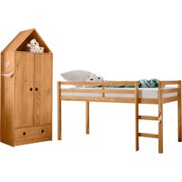 Lüttenhütt Jugendzimmer-Set "Alpi", (Spar-Set, 2 St.), Hochbett und Kleiderschrank in Hausoptik, perfekt für kleine Räume von Lüttenhütt