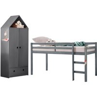 Lüttenhütt Jugendzimmer-Set "Alpi", (Spar-Set, 2 St.), Hochbett und Kleiderschrank in Hausoptik, perfekt für kleine Räume von Lüttenhütt