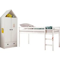 Lüttenhütt Jugendzimmer-Set "Alpi", (Spar-Set, 2 St.), Hochbett und Kleiderschrank in Hausoptik, perfekt für kleine Räume von Lüttenhütt