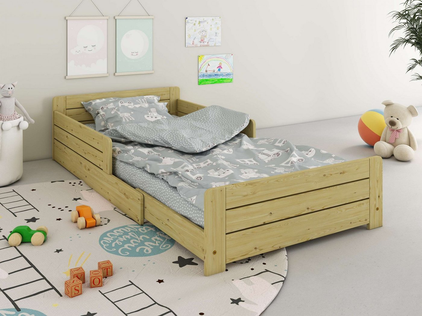 Lüttenhütt Kinderbett  ANNEKE " Kinderbett, Liegefläche von 140cm-200cm ausziehbar, Bodenbett,im Montessori Stil, zertifiziertes Massivholz" von Lüttenhütt