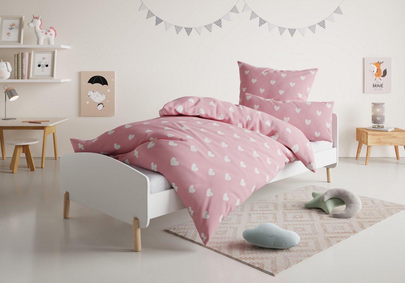 Lüttenhütt Kinderbettwäsche CUDDLEE, Renforcé, 2 teilig, in vielen Designs: Dino,Einhorn,Weltraum,Baustelle,Herz,Trecker,Safari von Lüttenhütt