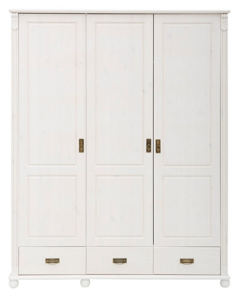 Lüttenhütt Drehtürenschrank Aimo", Kinderkleiderschrank, 3 türig, Landhausstil, Kassetten aus Massivholz, FSC®-Holz, Messinggriffe, Schubladen, stabile Qualität" von Lüttenhütt