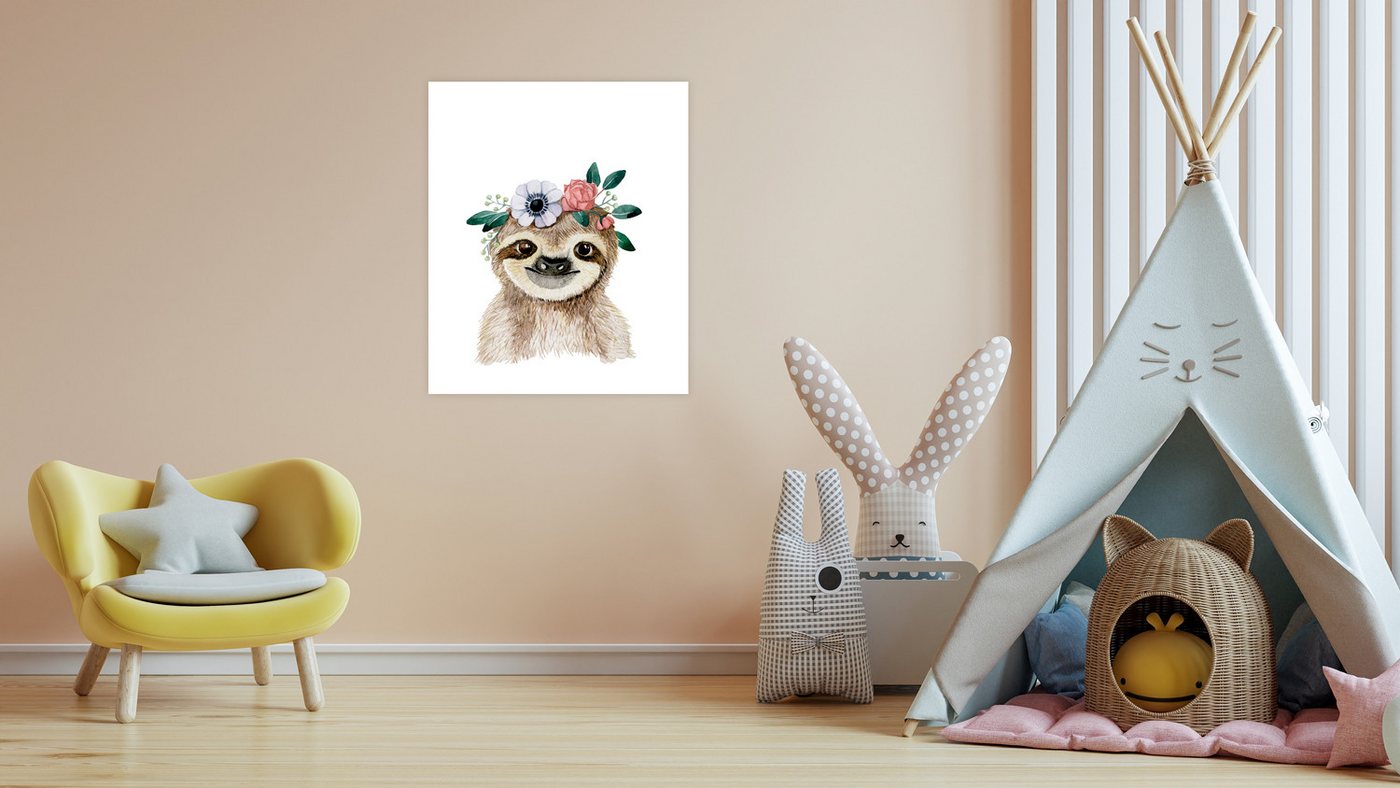 Lüttenhütt Bild mit Rahmen oder Poster, Faultier mit Blumenkranz, Fantasy, Faultier, Tiere (1 St), HD Premium Druck von Lüttenhütt