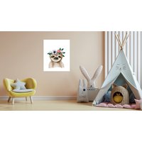 Lüttenhütt Bild mit Rahmen "oder Poster, Faultier mit Blumenkranz", Tiere-Fantasy-Faultier, (1 St.), HD Premium Druck von Lüttenhütt