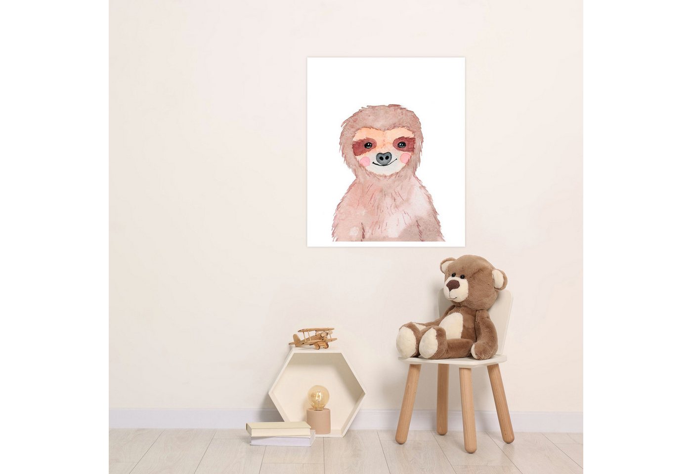 Lüttenhütt Bild mit Rahmen oder Poster, Freundliches Faultier, Fantasy, Faultier, Tiere (1 St), HD Premium Druck von Lüttenhütt
