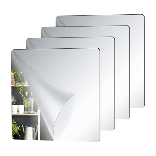 4Pcs Selbstklebender weicher Aufkleber Typ Spiegel Acryl-Spiegel Flexspiegel Selbstklebende Spiegelfolie Wandspiegel Dekorationen Badezimmer Wohnzimmer Schlafzimmer Studentenwohnheim von Lufdegim