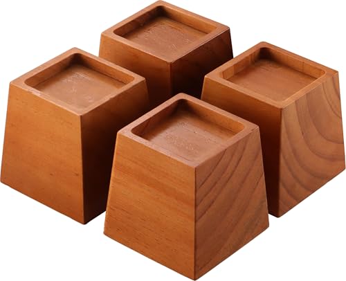Lufia Betterhöhungen aus Holz, 10,2 cm, Premium-Kiefern-Möbelerhöhung – stabil, stilvoll und platzsparend, 10,2 cm Bettlift für Sofa, Schreibtisch und mehr, 4 Stück (braunes Holz, 10,2 cm) von Lufia