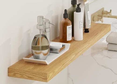 Lufia Schwebende Wandregale, 2er-Set, MDF mit unsichtbaren Halterungen, moderne Aufbewahrung für Schlafzimmer, Badezimmer, Wohnzimmer, Küche (Eiche, 61 cm B x 17,8 cm T x 3,8 cm H (2 Stück)) von Lufia