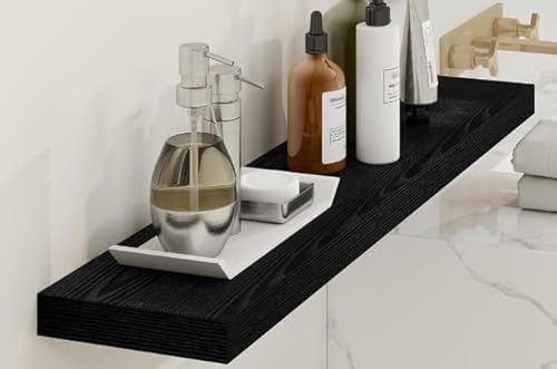 Lufia Schwebende Wandregale, 2er-Set, MDF mit unsichtbaren Halterungen, moderne Aufbewahrung für Schlafzimmer, Badezimmer, Wohnzimmer, Küche (Schwarz, 61 cm B x 17,8 cm T x 3,8 cm H (2 Stück)) von Lufia