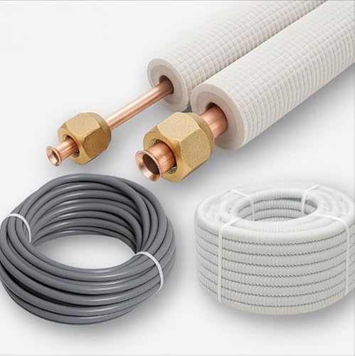 Kältemittelleitung 1/4"+3/8" Meterware KLIMASET FÜR SPLIT-KLIMAANLAGEN Komplettset mit isolierter Kältemittelleitung (1/4"+3/8") (Mit Überwurfmutter, 1 Stück = 1 Meter) von LuftX