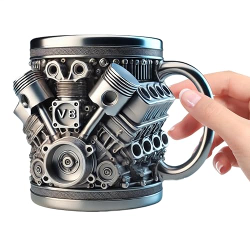 300 ml V6/V8 Engines Edelstahlbecher, realistischer V6/V8-Motorbecher mit Griff, kreativer motorförmiger Kaffeebecher, cooles Getränketasse, Geschenk für Rennbegeisterte, Autofans von Luieonm